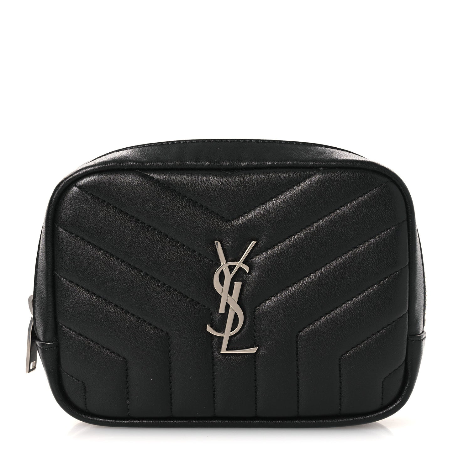Lambskin Y Quilted Monogram Loulou Cosmetic Case Black