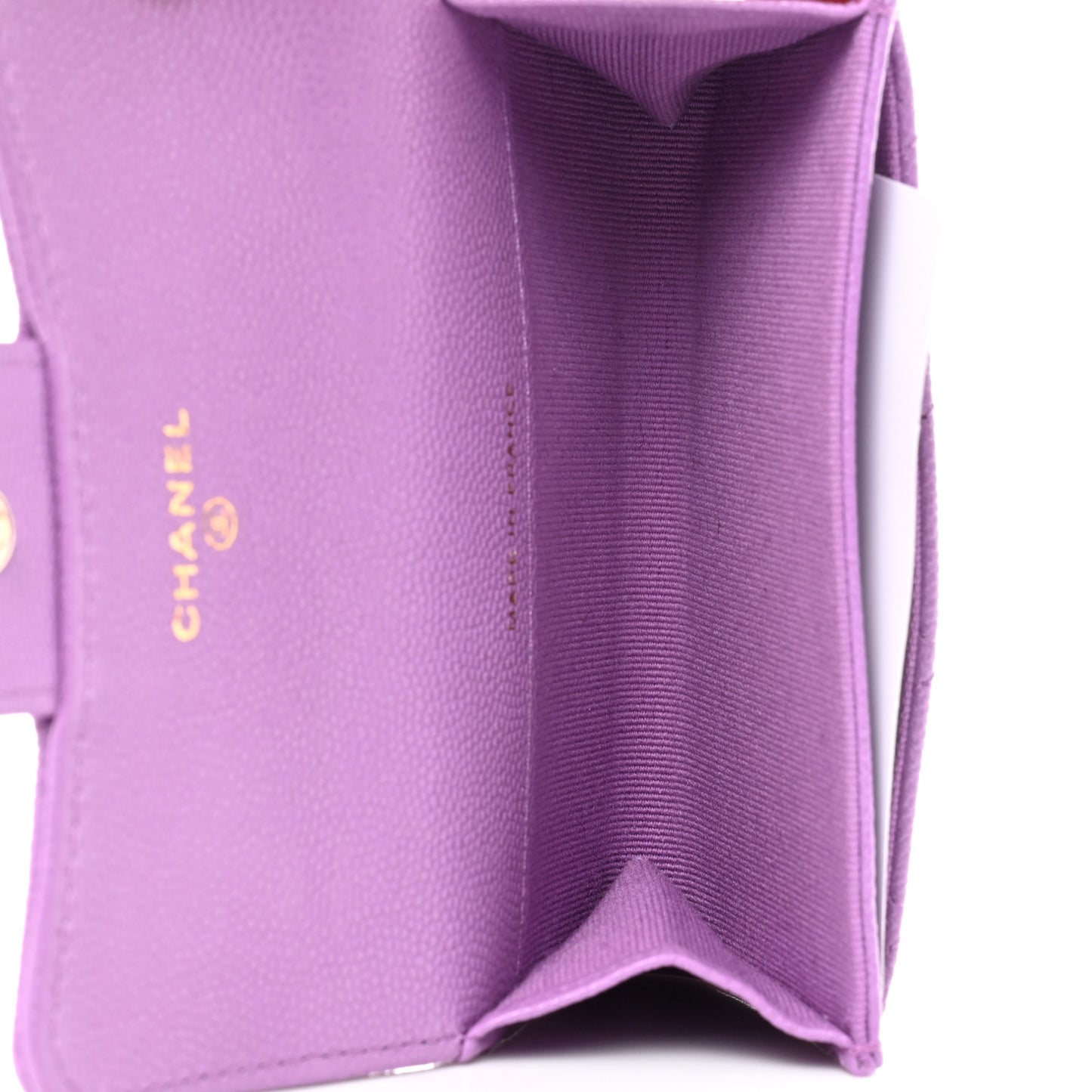 Caviar Quilted Flap Card Holder Wallet Purple