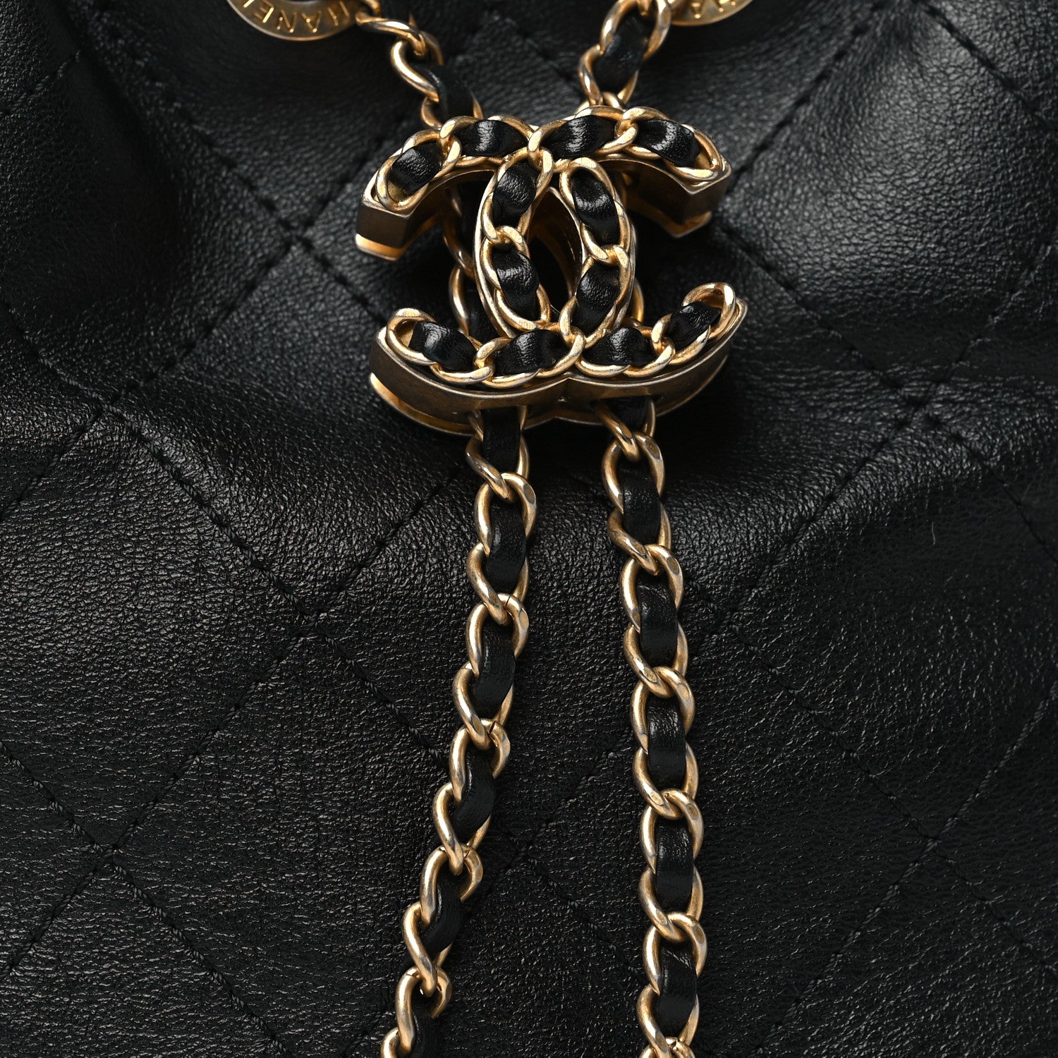 Chanel Lambskin Stitched Drawstring Bag Black 8 of 10