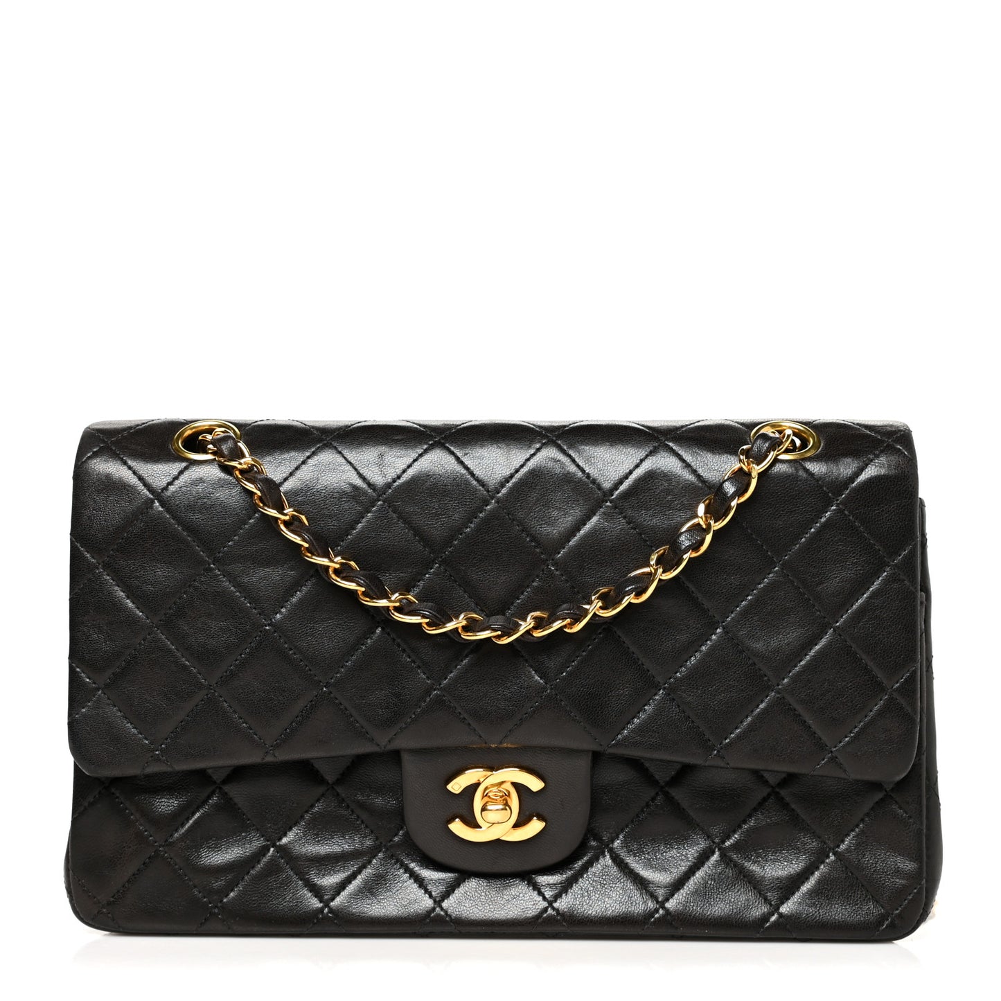 Lambskin Quilted Medium Double Flap Black