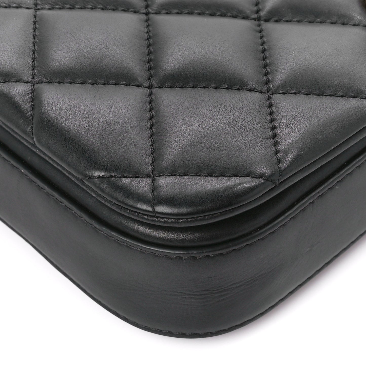 Calfskin Quilted Nailed CC Flap Bag Black