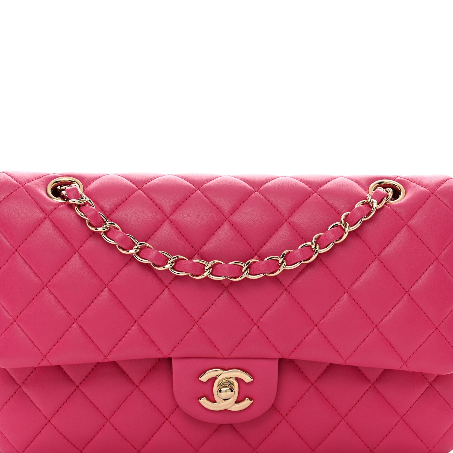 Lambskin Quilted Medium Double Flap Pink