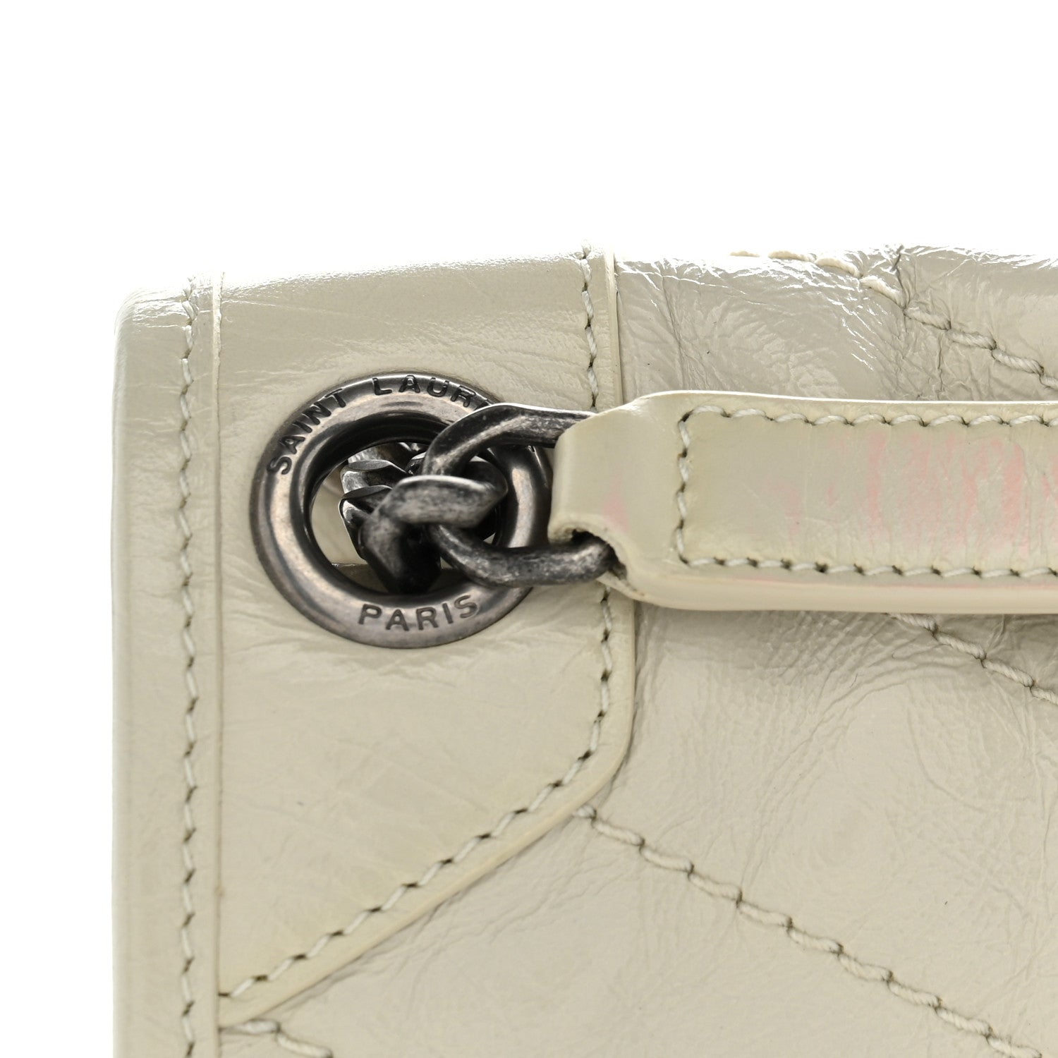 Saint Laurent Crinkled Calfskin Matelasse Monogram Medium Niki Chain Satchel Blanc Vintage 13 of 13