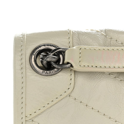 Saint Laurent Crinkled Calfskin Matelasse Monogram Medium Niki Chain Satchel Blanc Vintage 13 of 13