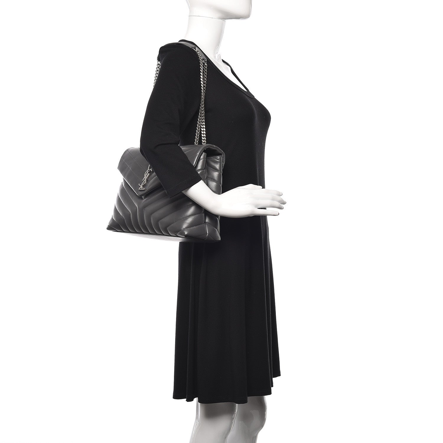 Saint Laurent Calfskin Y Quilted Monogram Medium Loulou Chain Satchel Earth 2 of 10