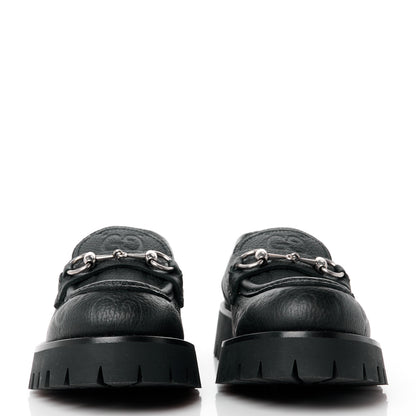 Gucci Piuma Calfskin Embossed Womens Platform Lug Sole Loafers 37.5 Black 2 of 10