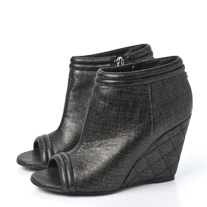 Chanel Fantasy Lambskin Peep Toe Short Boots 37.5 Black Gold 3 of 11