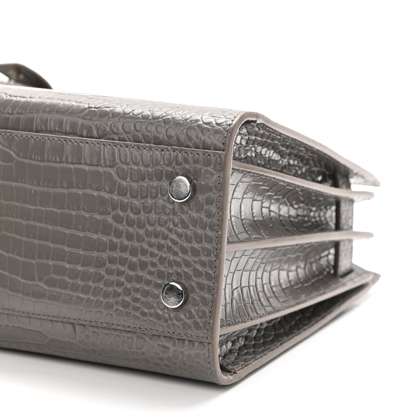 Calfskin Crocodile Embossed Baby Sac De Jour Fog