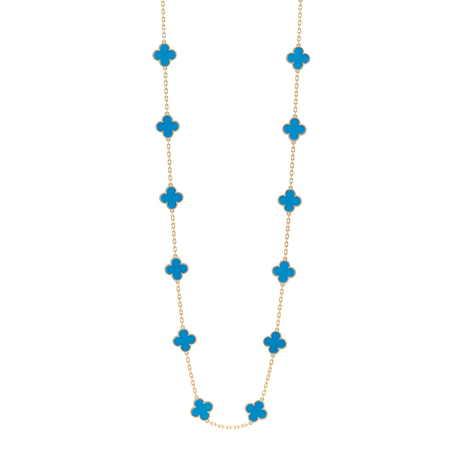 Van Cleef & Arpels 18K Yellow Gold Blue Agate 20 Motifs Vintage Alhambra Necklace 1 of 6