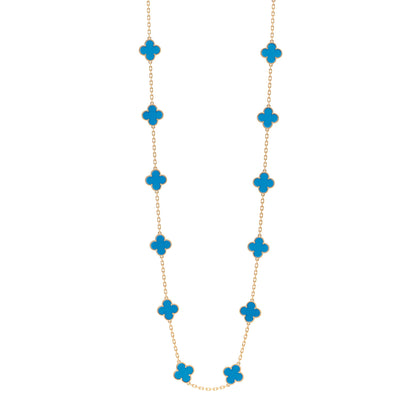 Van Cleef & Arpels 18K Yellow Gold Blue Agate 20 Motifs Vintage Alhambra Necklace 1 of 6