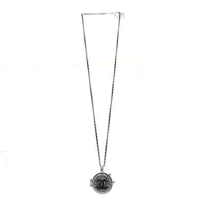 Chanel Resin Crystal Lambskin Ball Mirror Necklace Black Silver 3 of 7