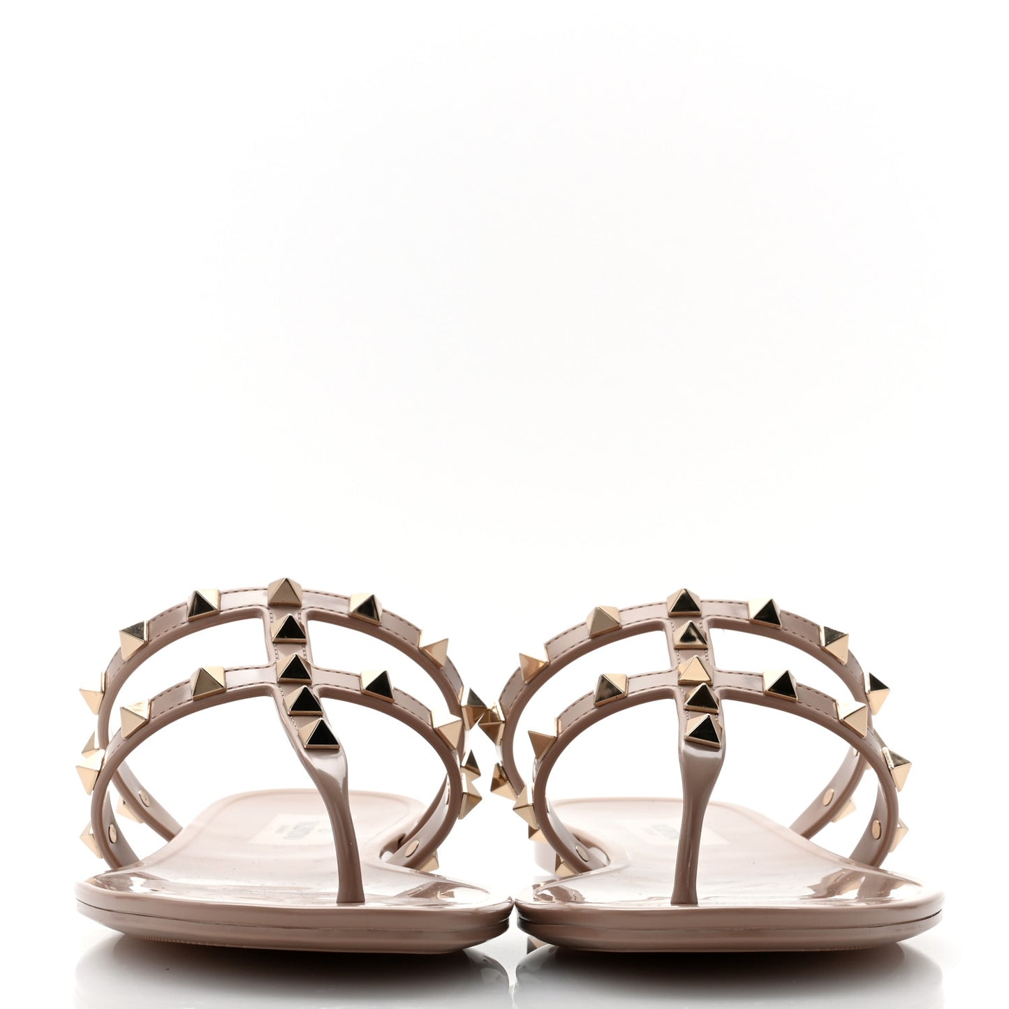 PVC Jelly Rockstud Caged Flat Thong Sandals 38 Poudre