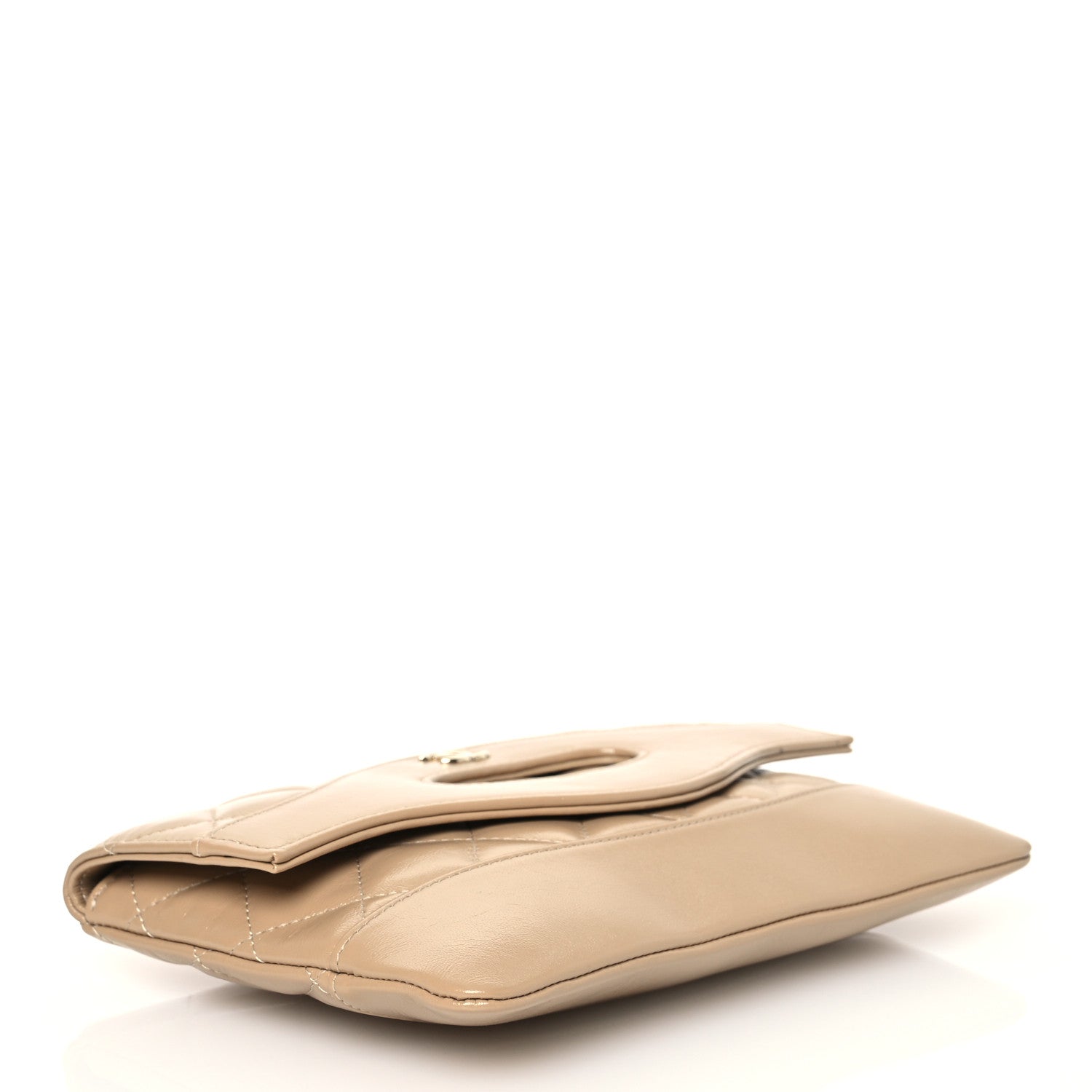 Chanel Shiny Lambskin Quilted Pouch Beige 4 of 7