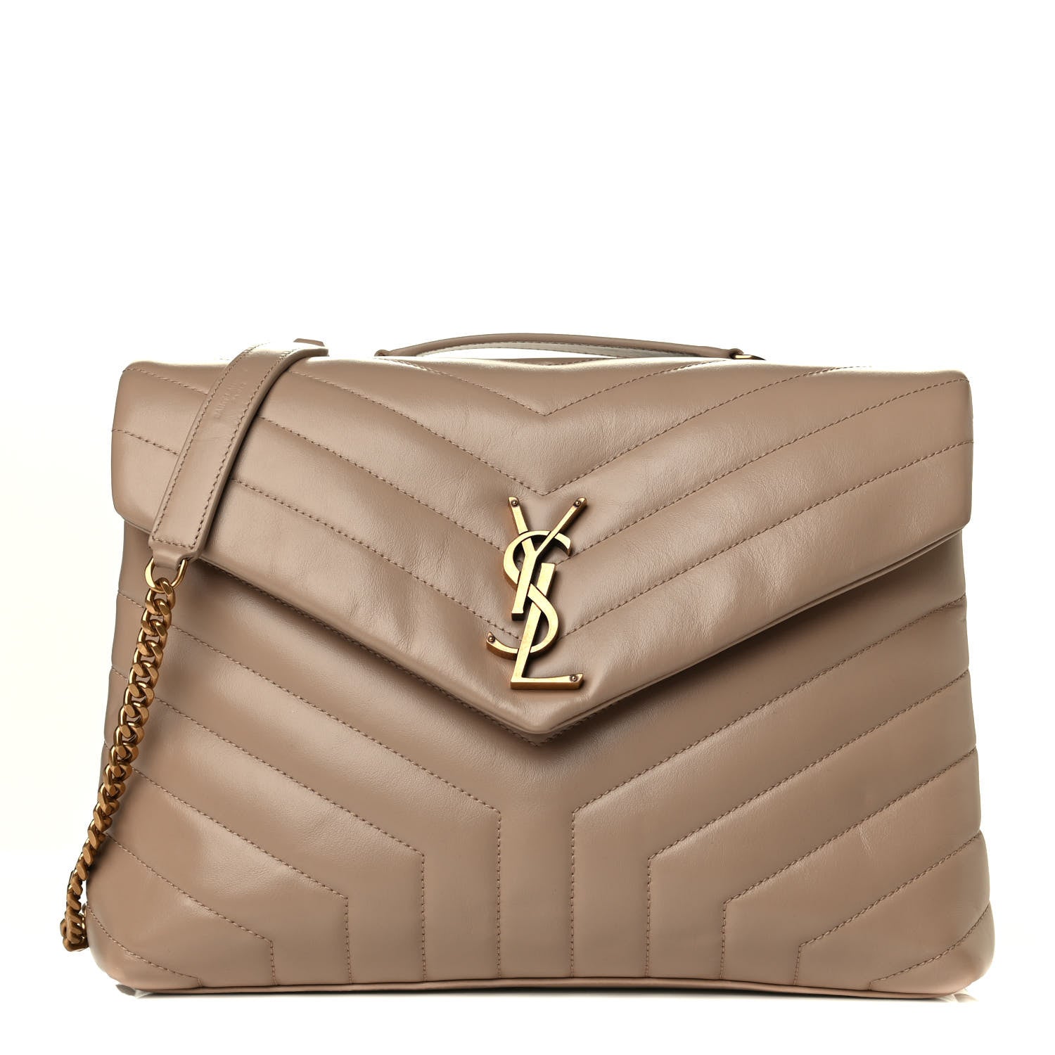 Saint Laurent Calfskin Y Quilted Monogram Medium Loulou Chain Satchel Dark Latte 1 of 6