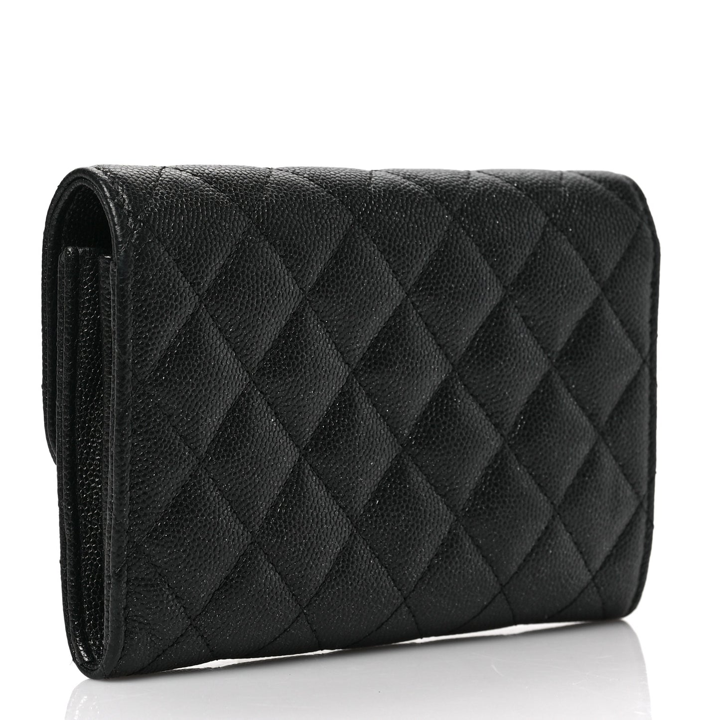 Iridescent Caviar Quilted Large Gusset Flap Wallet Black