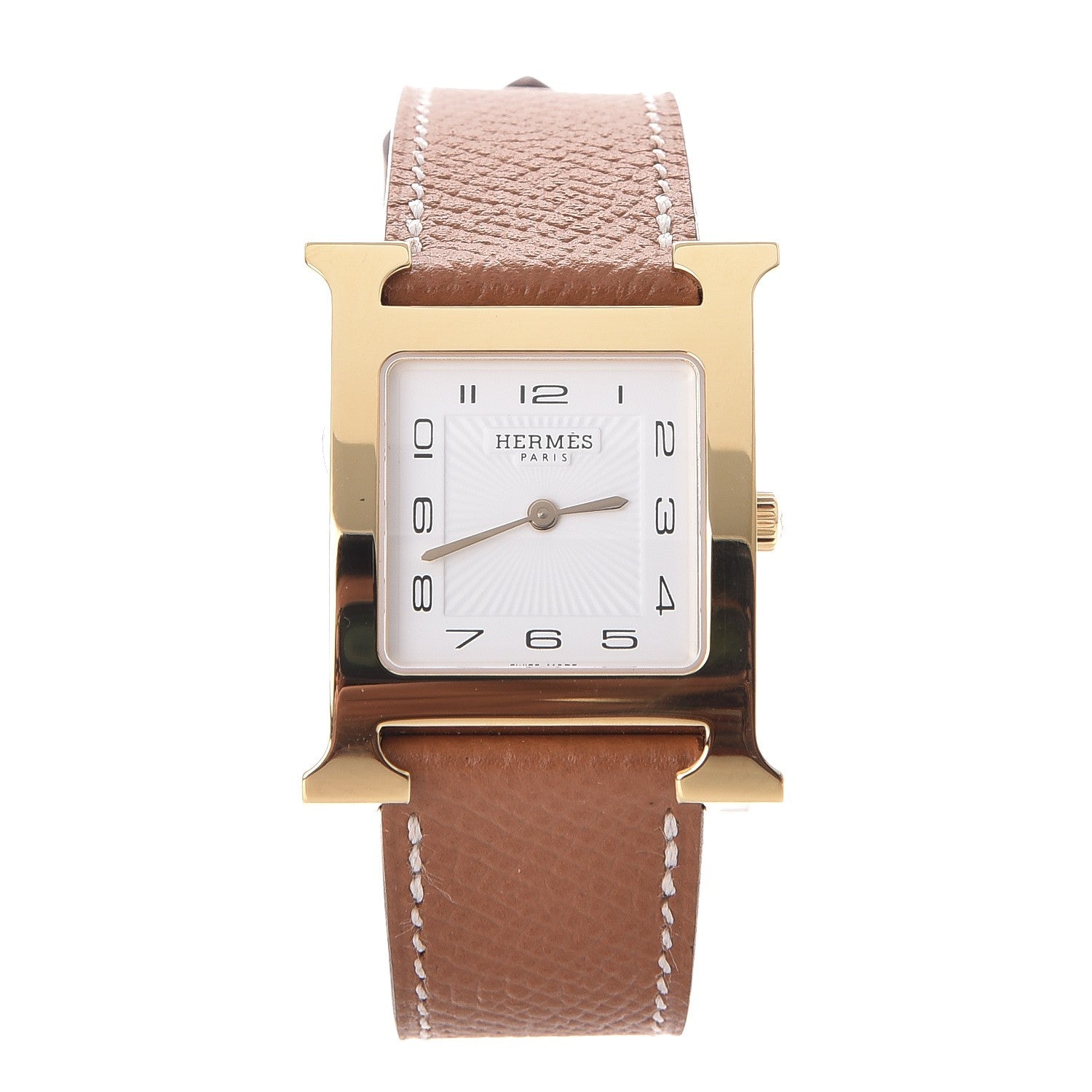 Hermes Stainless Steel Epsom 26mm Heure H Hour Quartz Watch Gold 1 of 9