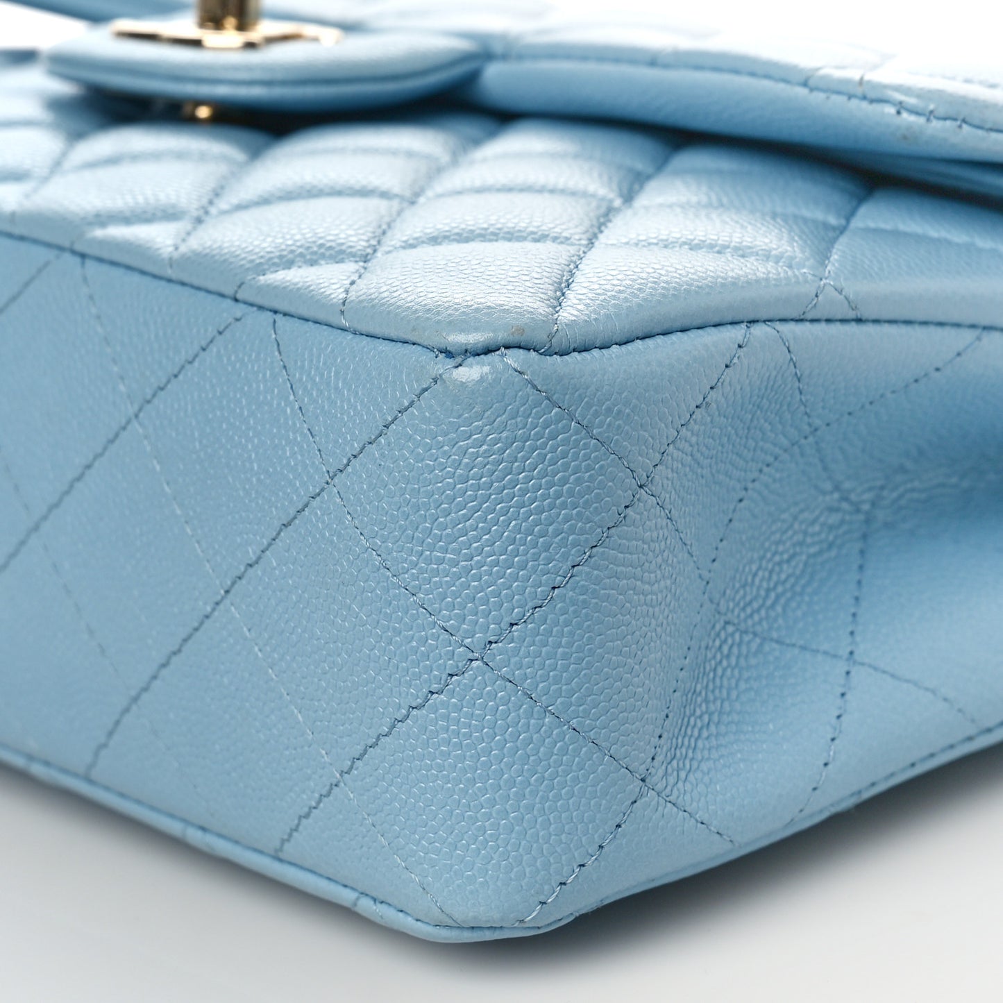 Caviar Quilted Small Double Flap Light Blue