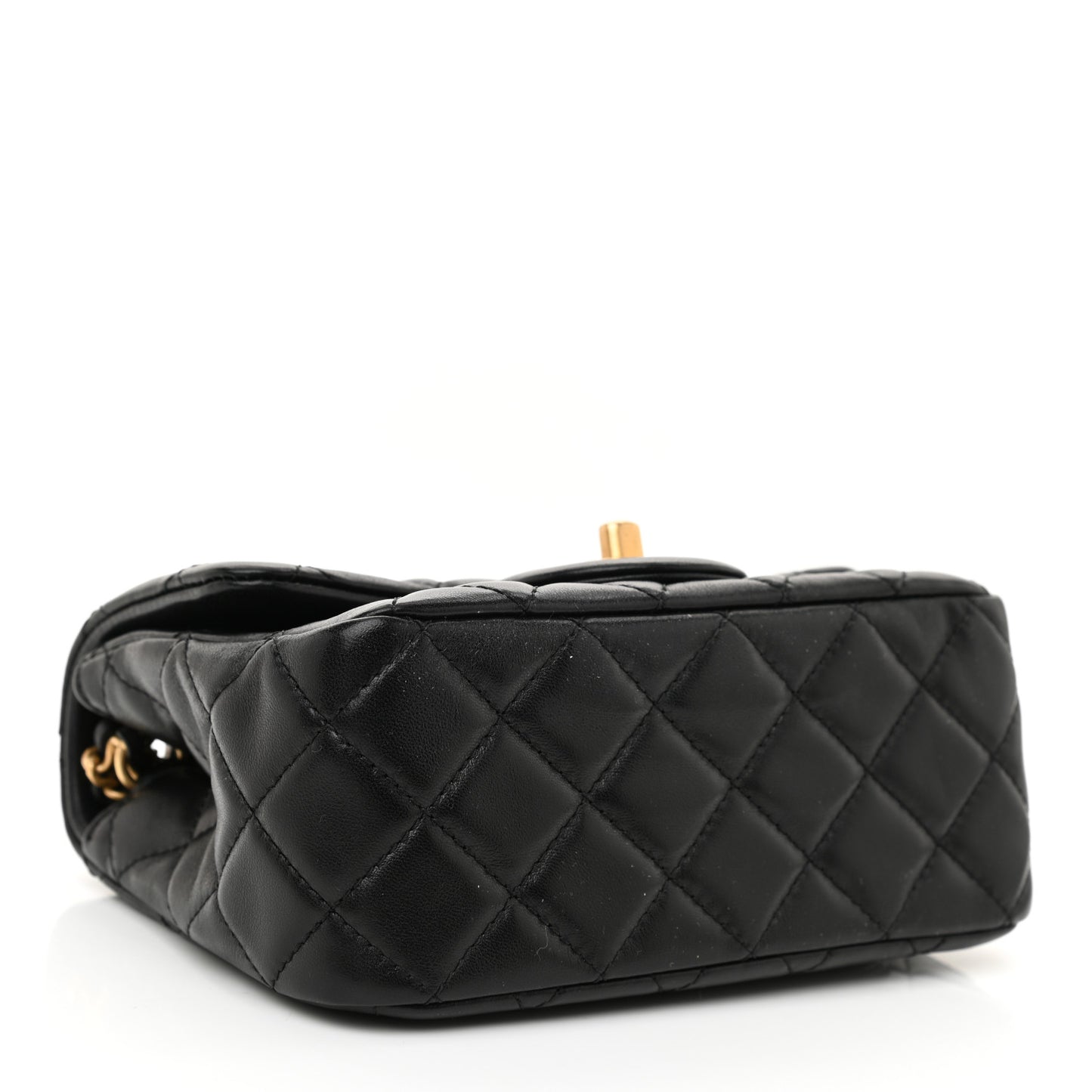 Lambskin Quilted Mini Pearl Crush Flap Black