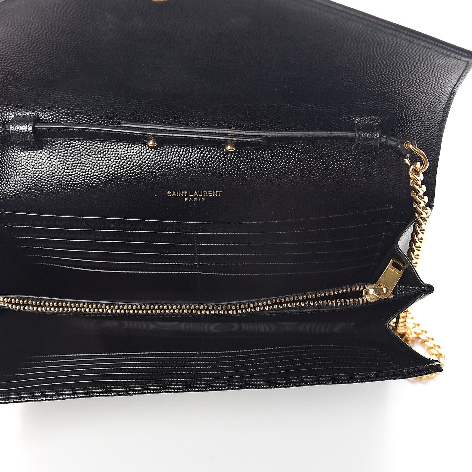 Saint Laurent Grain De Poudre Matelasse Chevron Monogram Chain Wallet Black 4 of 6