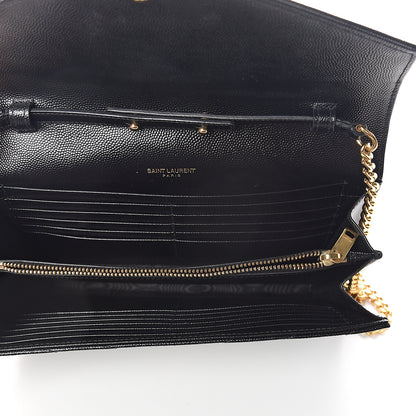 Saint Laurent Grain De Poudre Matelasse Chevron Monogram Chain Wallet Black 4 of 6