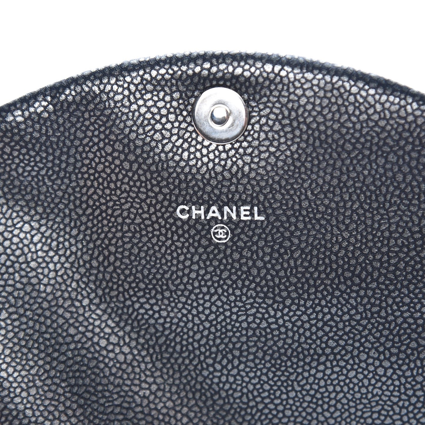 Metallic Caviar Half Moon Wallet On Chain WOC Dark Silver
