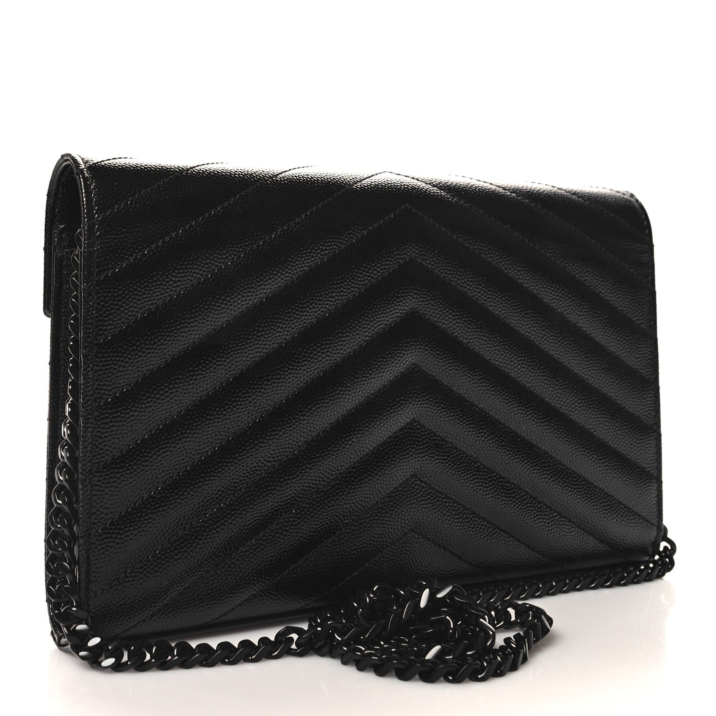 Grain De Poudre Matelasse Chevron Monogram Monochrome Chain Wallet Black