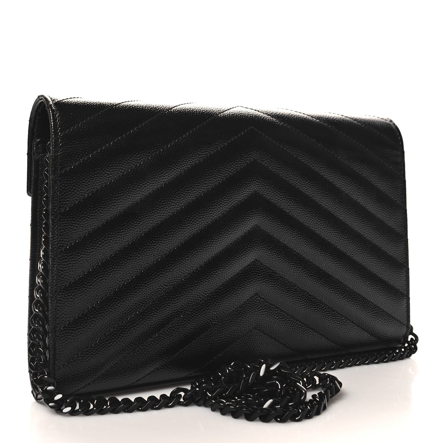 Saint Laurent Grain De Poudre Matelasse Chevron Monogram Monochrome Chain Wallet Black 3 of 11