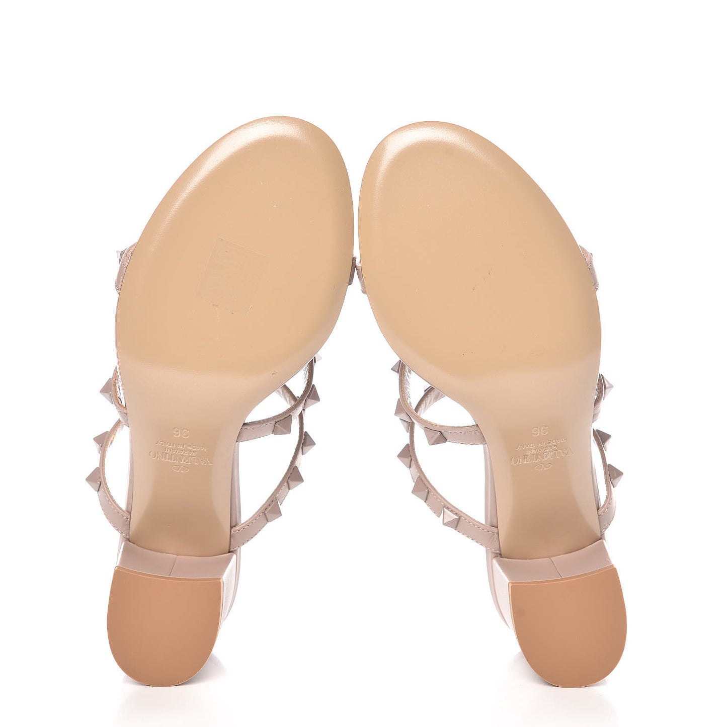 Calfskin Rockstud 60mm Caged Slide Sandals 36 Poudre