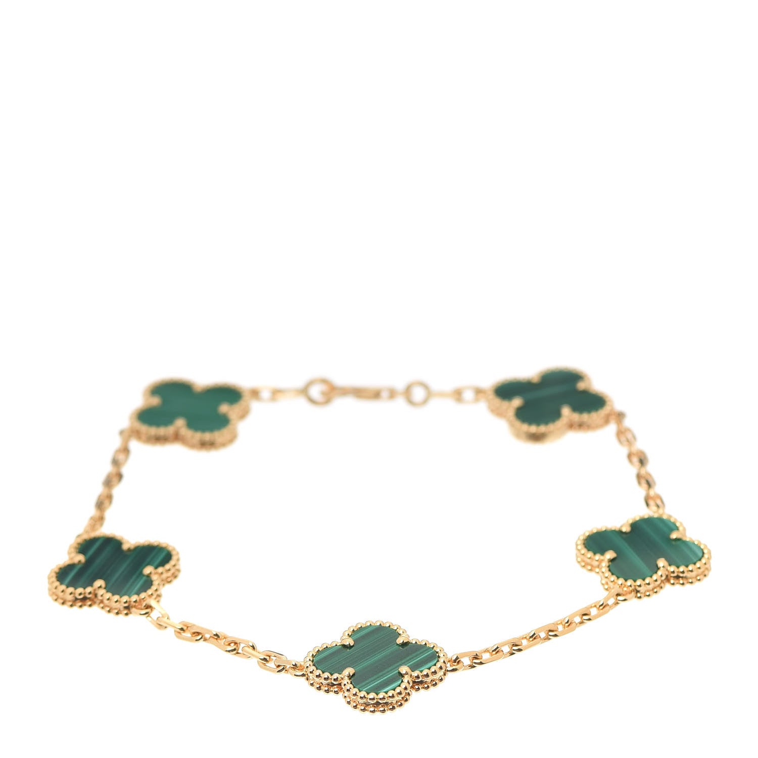 Van Cleef & Arpels 18K Yellow Gold Malachite 5 Motifs Vintage Alhambra Bracelet 1 of 8