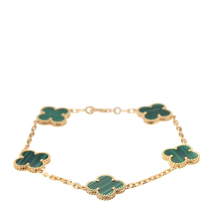 Van Cleef & Arpels 18K Yellow Gold Malachite 5 Motifs Vintage Alhambra Bracelet 1 of 8