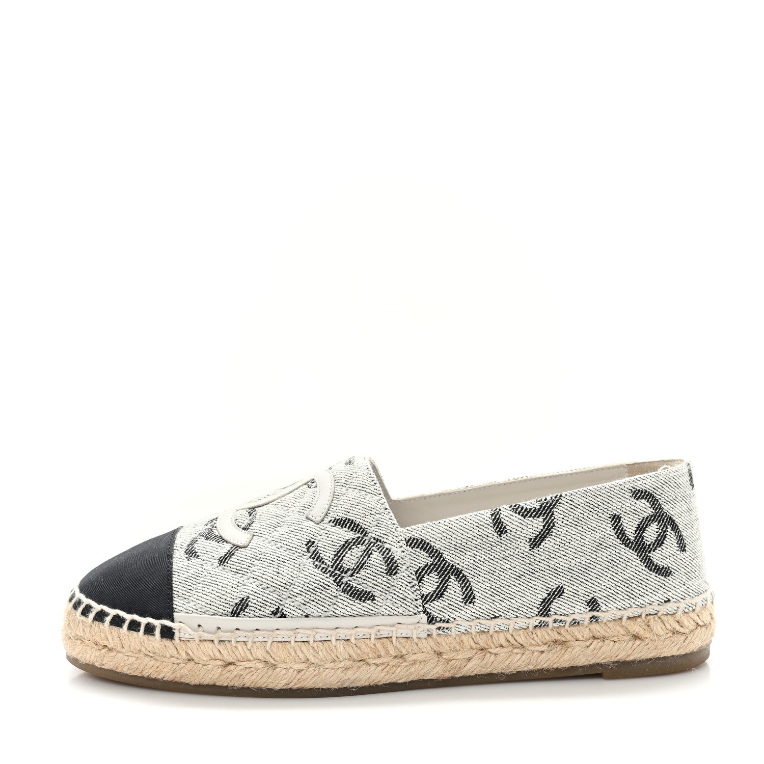 Chanel Cotton Jacquard Grosgrain CC Print Espadrilles 40 Grey Black 1 of 11