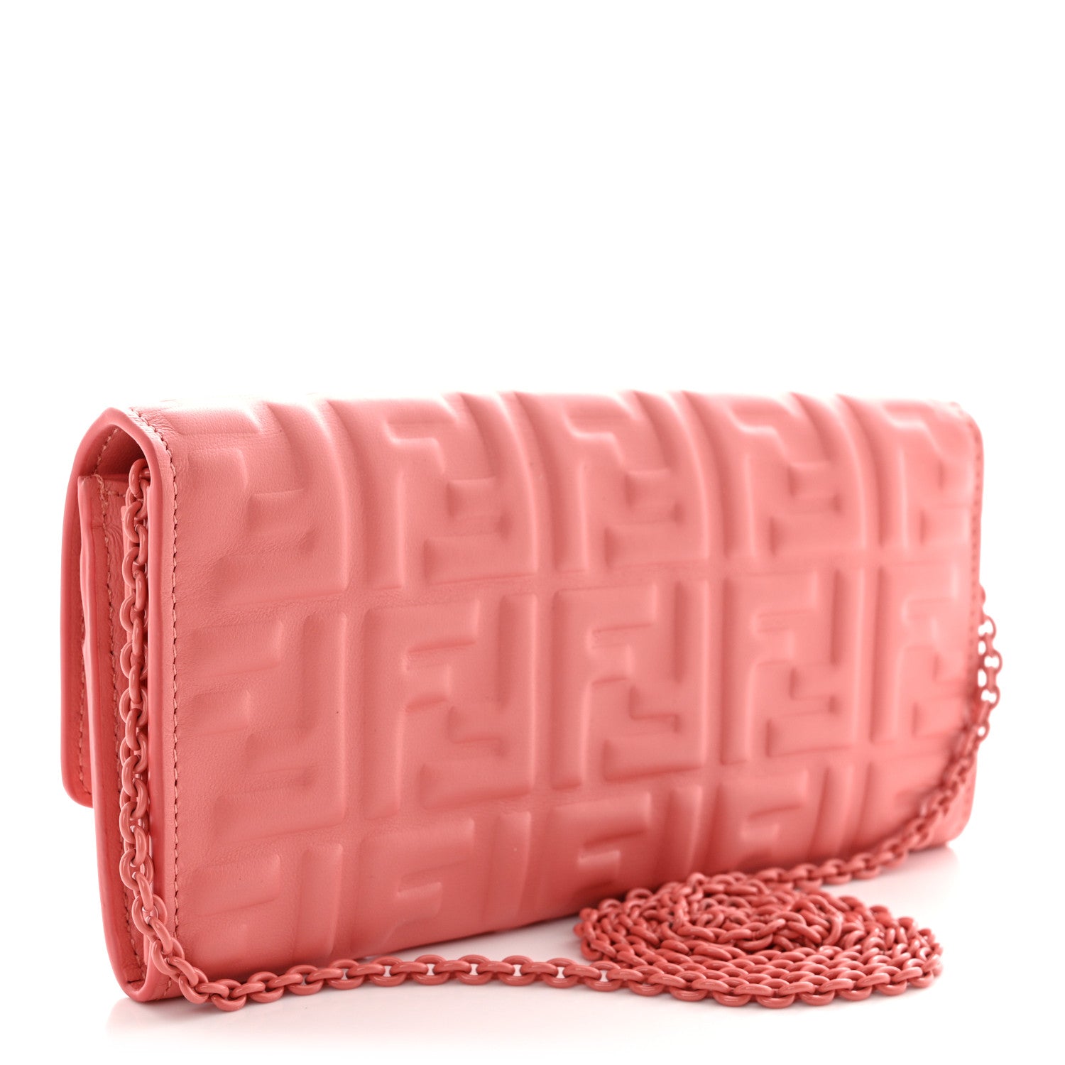 Fendi Nappa FF Embossed Continental Wallet On Chain Pink 3 of 10