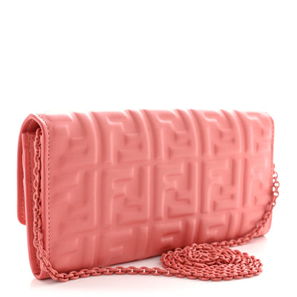Fendi Nappa FF Embossed Continental Wallet On Chain Pink 3 of 10