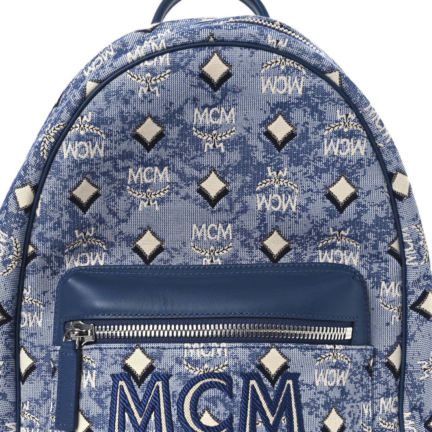 MCM Jacquard Monogram Small Backpack Blue 7 of 10