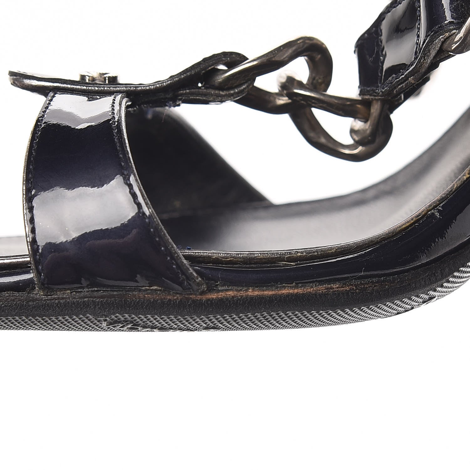 Chanel Patent Chain Sandals 38 Navy 11 of 13