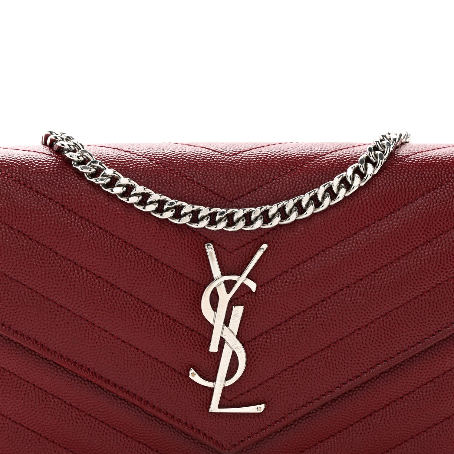 Saint Laurent Grain De Poudre Matelasse Chevron Monogram Chain Wallet Palissandre 7 of 10