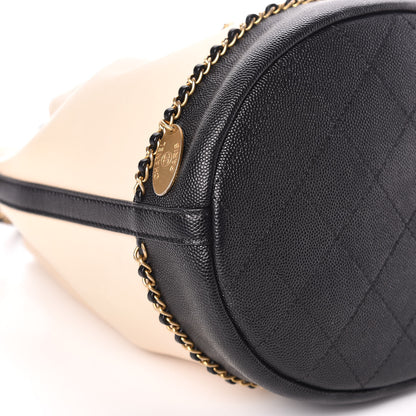 Chanel Lambskin Caviar Lovely Chains Drawstring Bag Beige Black 5 of 16