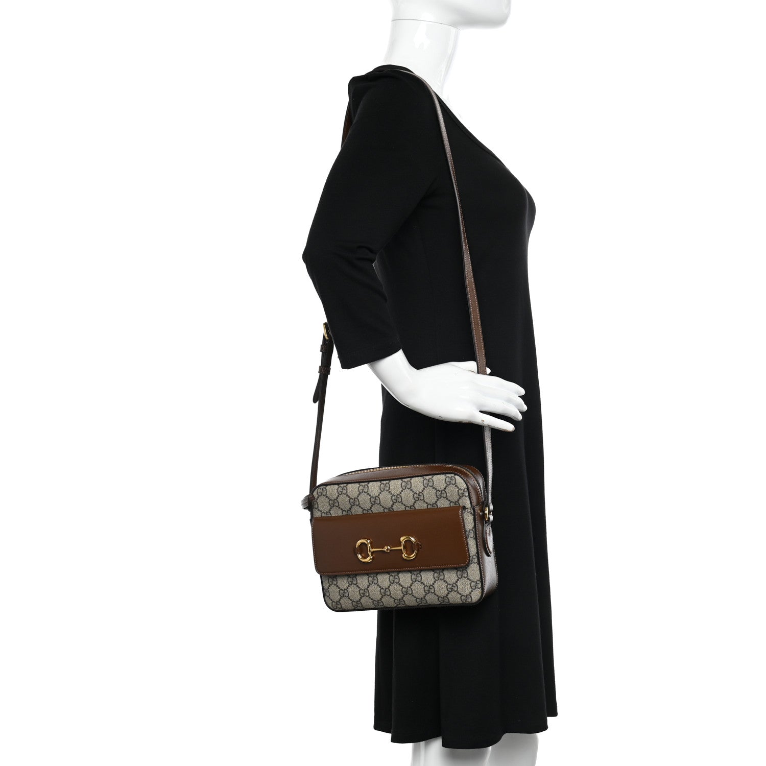 Gucci GG Supreme Monogram Small Horsebit 1955 Shoulder Bag Beige Brown Sugar 2 of 11