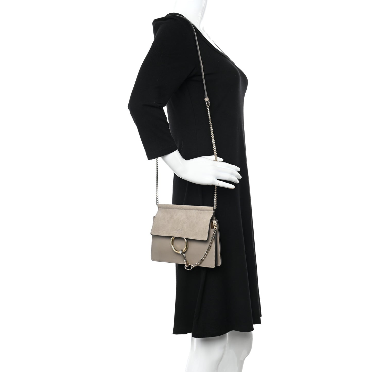 Calfskin Suede Mini Chain Faye Shoulder Bag Motty Grey