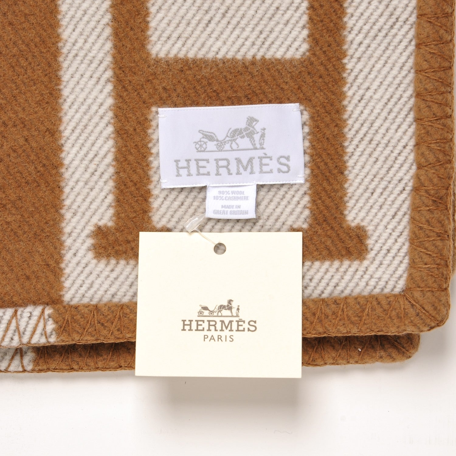Hermes Wool Cashmere New Classic Avalon Blanket Ecru Camel 4 of 4