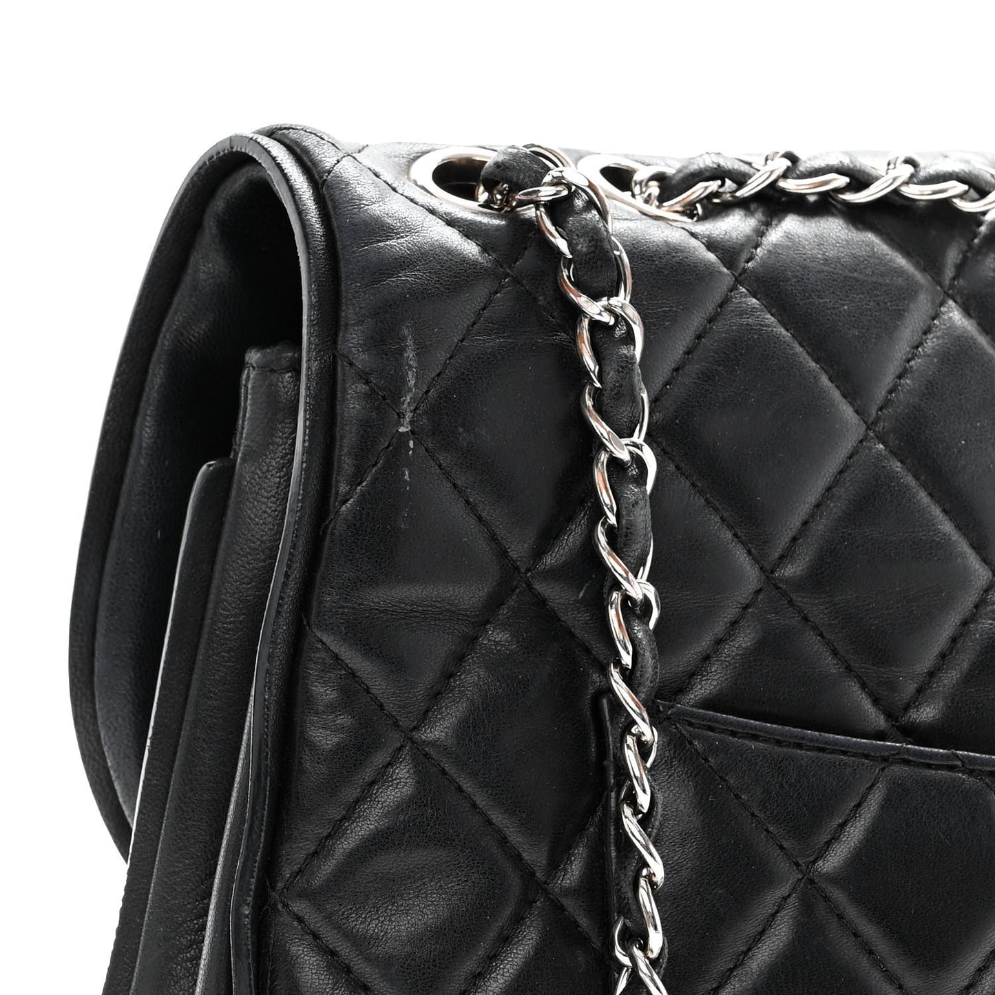 Lambskin Quilted Large Pagode Piping Flap Black