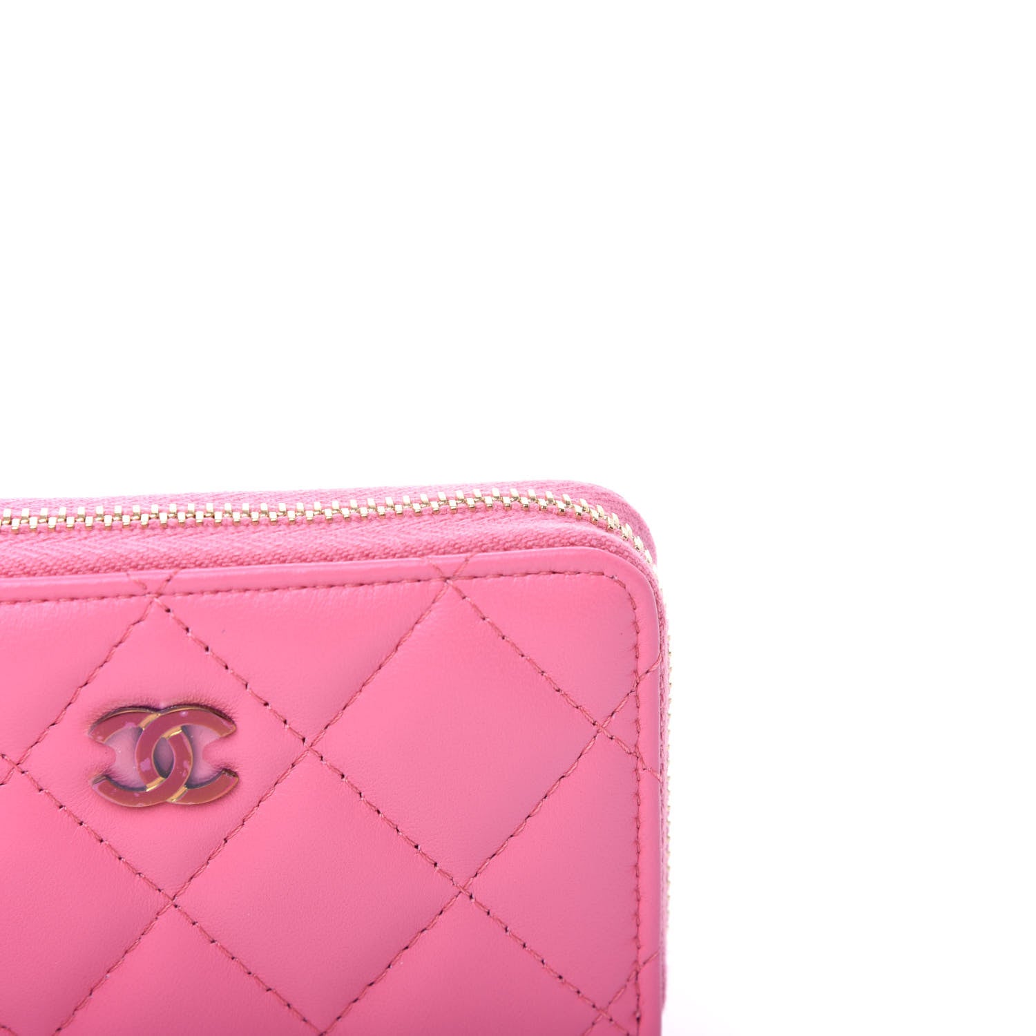 Chanel Lambskin Quilted Zip Around Coin Purse Wallet Pink Yellow 9 of 9