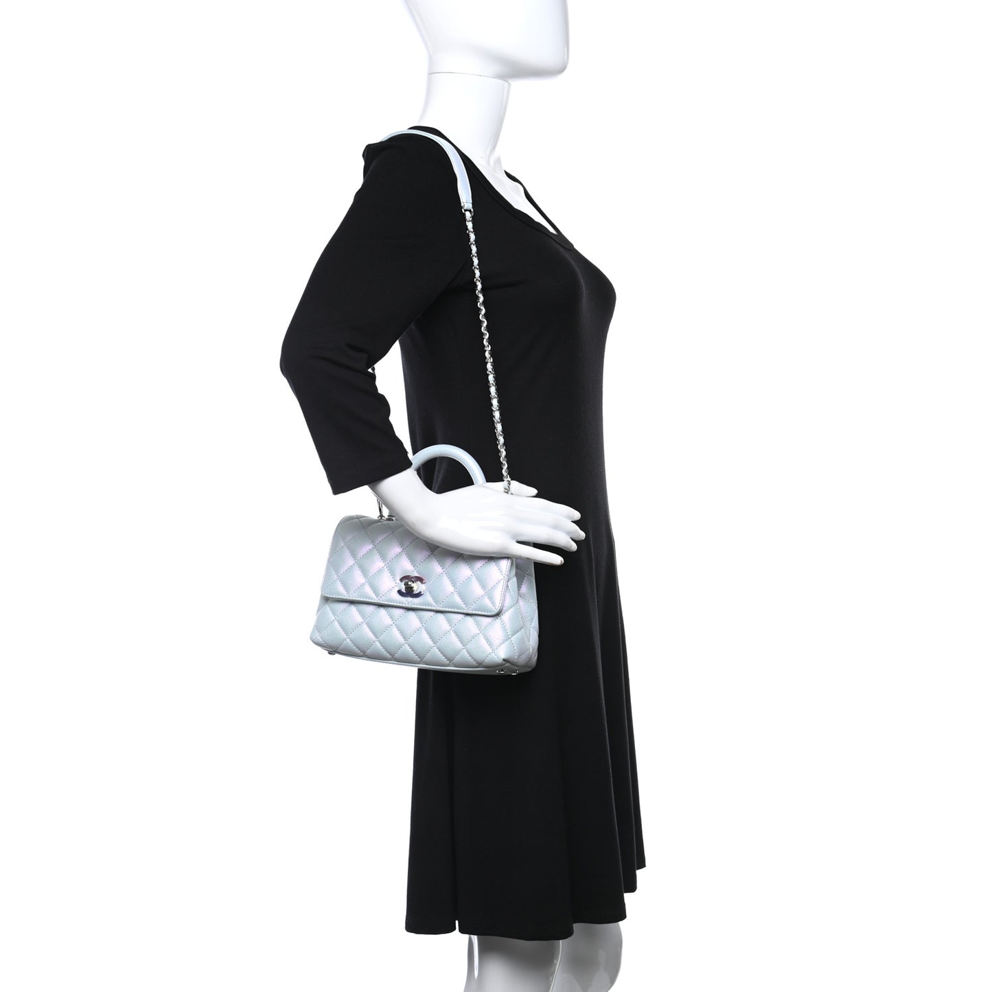 Iridescent Caviar Quilted Mini Coco Handle Flap Light Blue