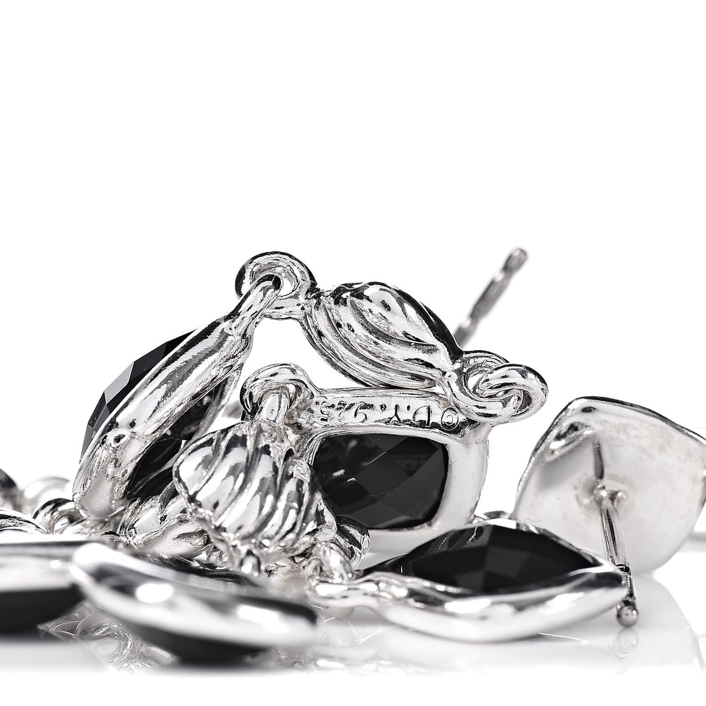Sterling Silver Black Onyx Sculpted Cable Chandelier Earrings