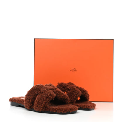 Hermes Woolskin Oran Sandals 38 Cognac 9 of 9