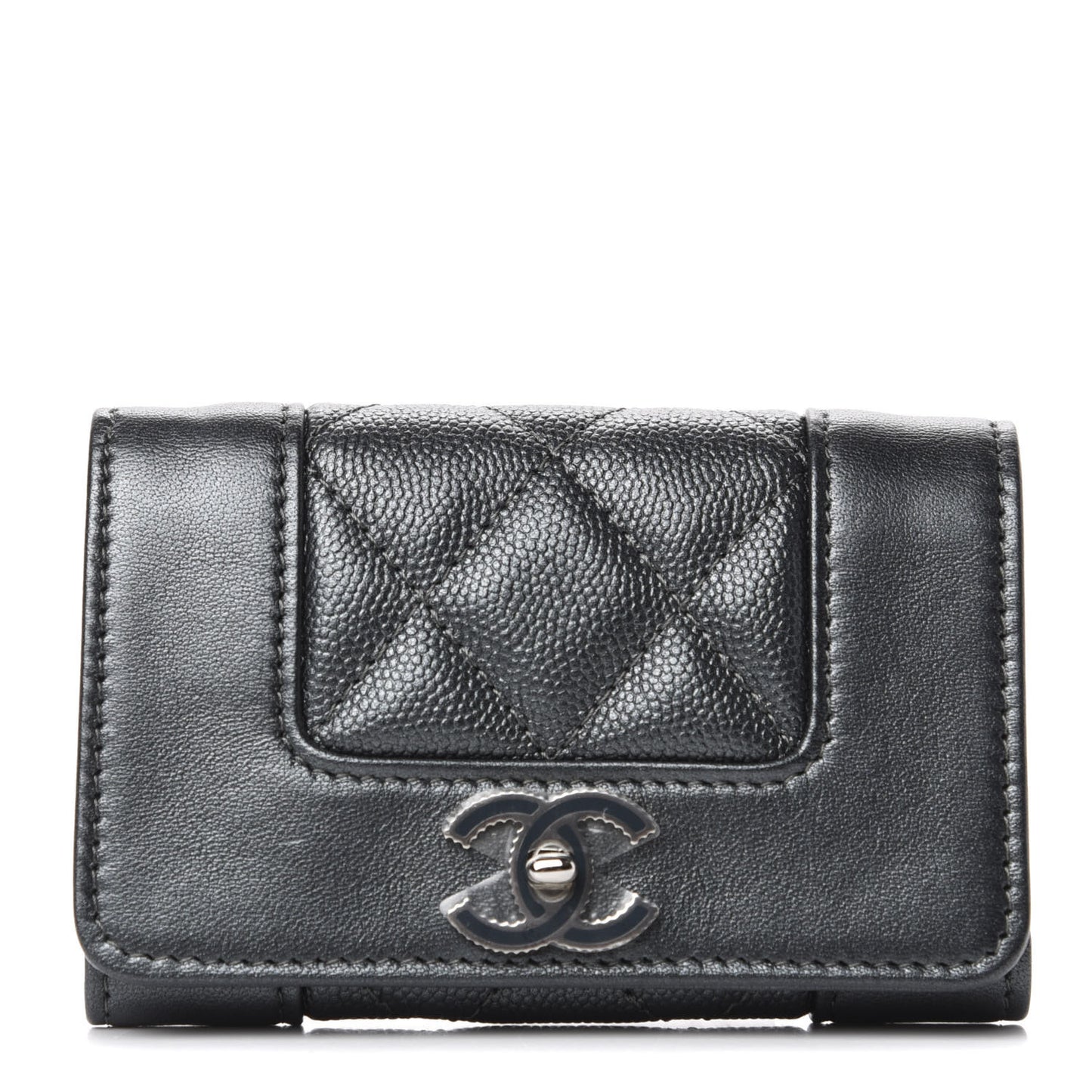 Caviar Quilted Vintage Mademoiselle Flap Card Holder Black