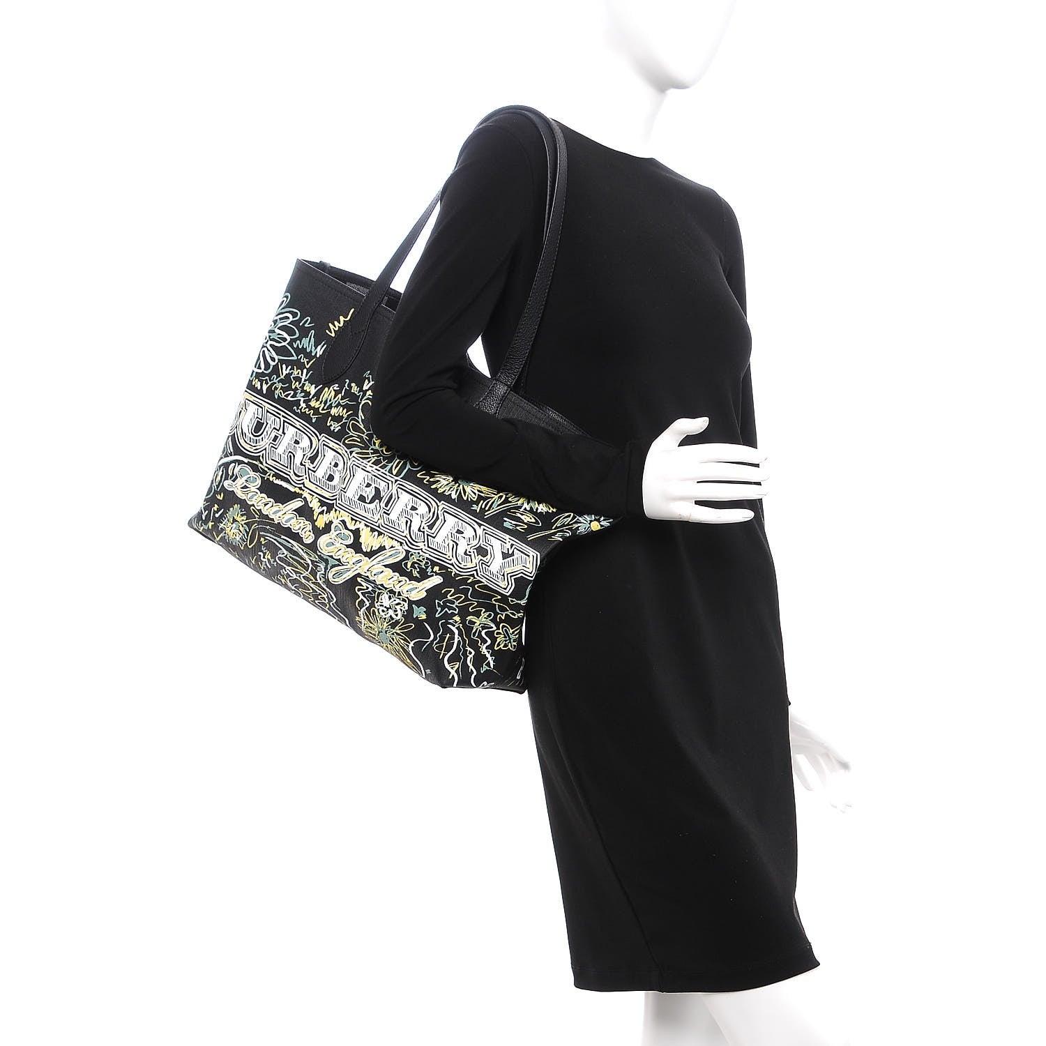 Burberry Coated Canvas Medium Reversible Doodle Tote Black 2 of 12
