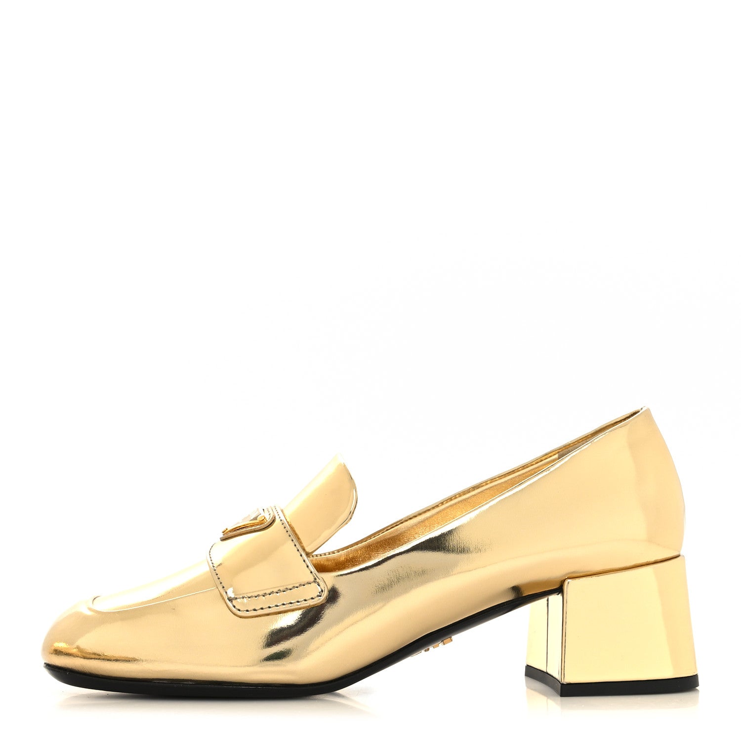 Prada Metallic Patent Metal Triangle Logo 45mm Loafer Pumps 36 Platino 1 of 10