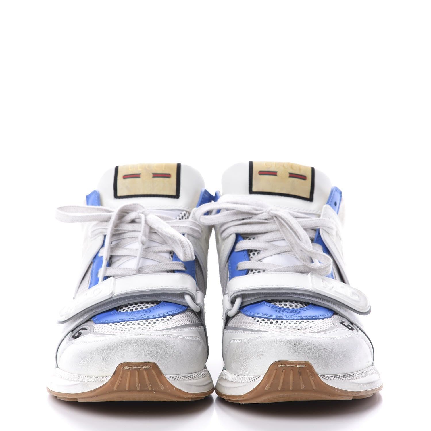 Gucci Suede Calfskin Mesh Mens Ultrapace Mid Top Sneakers 7 Silver Blue White 2 of 7