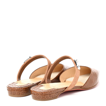 Christian Louboutin Calfskin Crocodile Embossed Choc Lock Flats 38.5 Biscotto 4 of 7